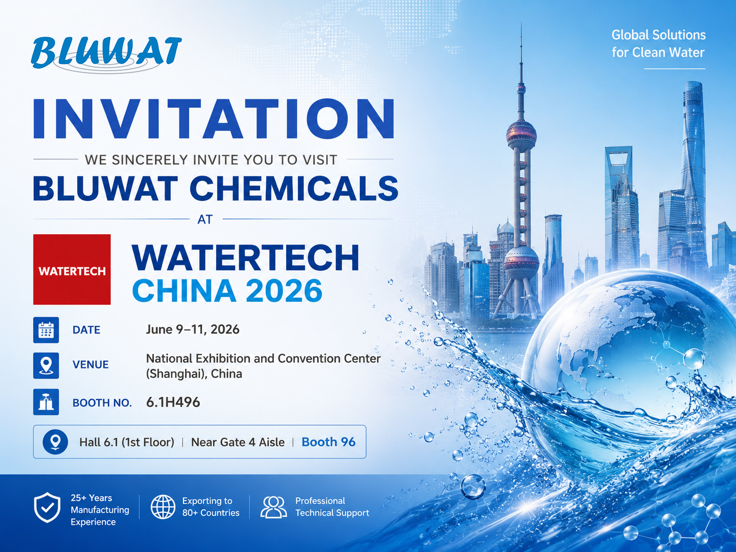 آخرین وبلاگ های شرکت در مورد با Bluwat Chemicals در WATERTECH CHINA 2026 - دعوتنامه نمایشگاه شانگهای آشنا شوید